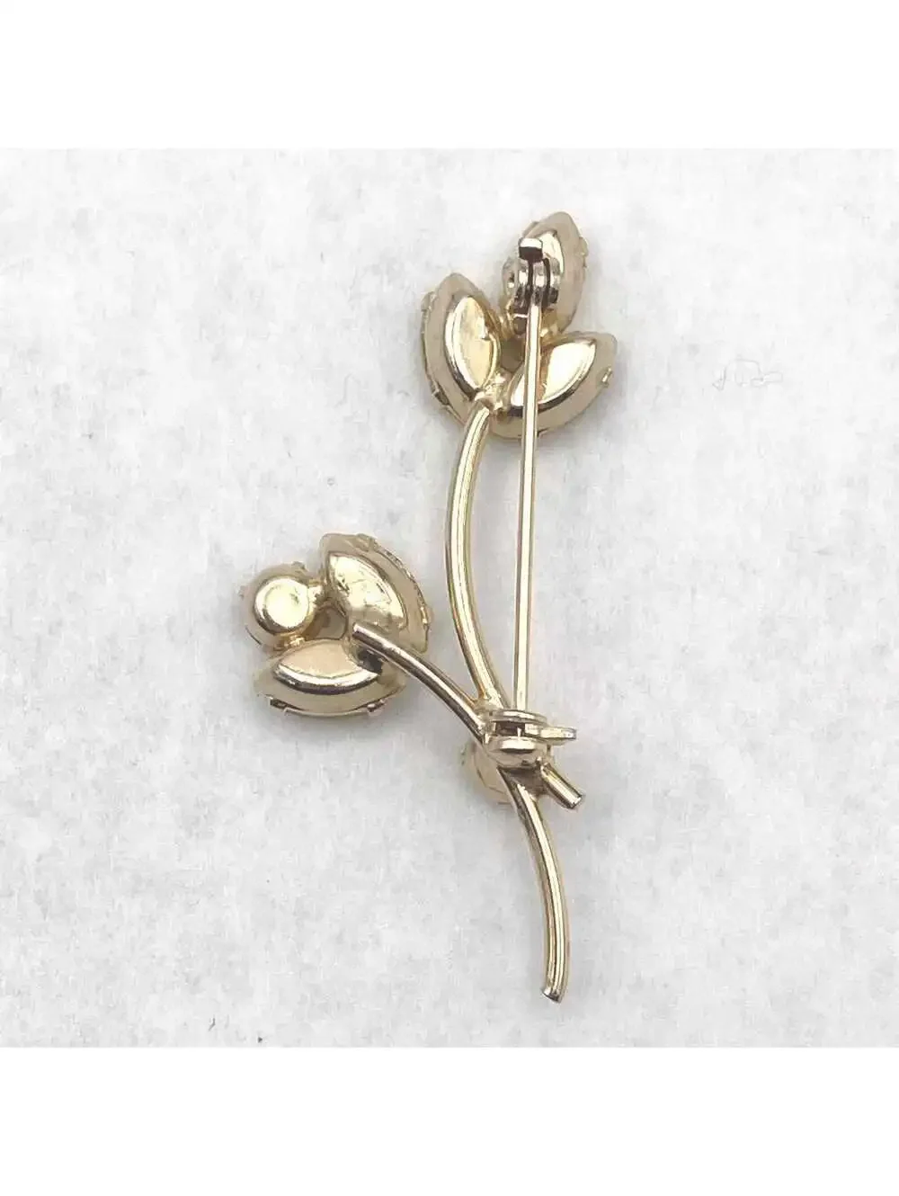 Vintage Gold Tone and Yellow Rhinestones Floral Brooch.